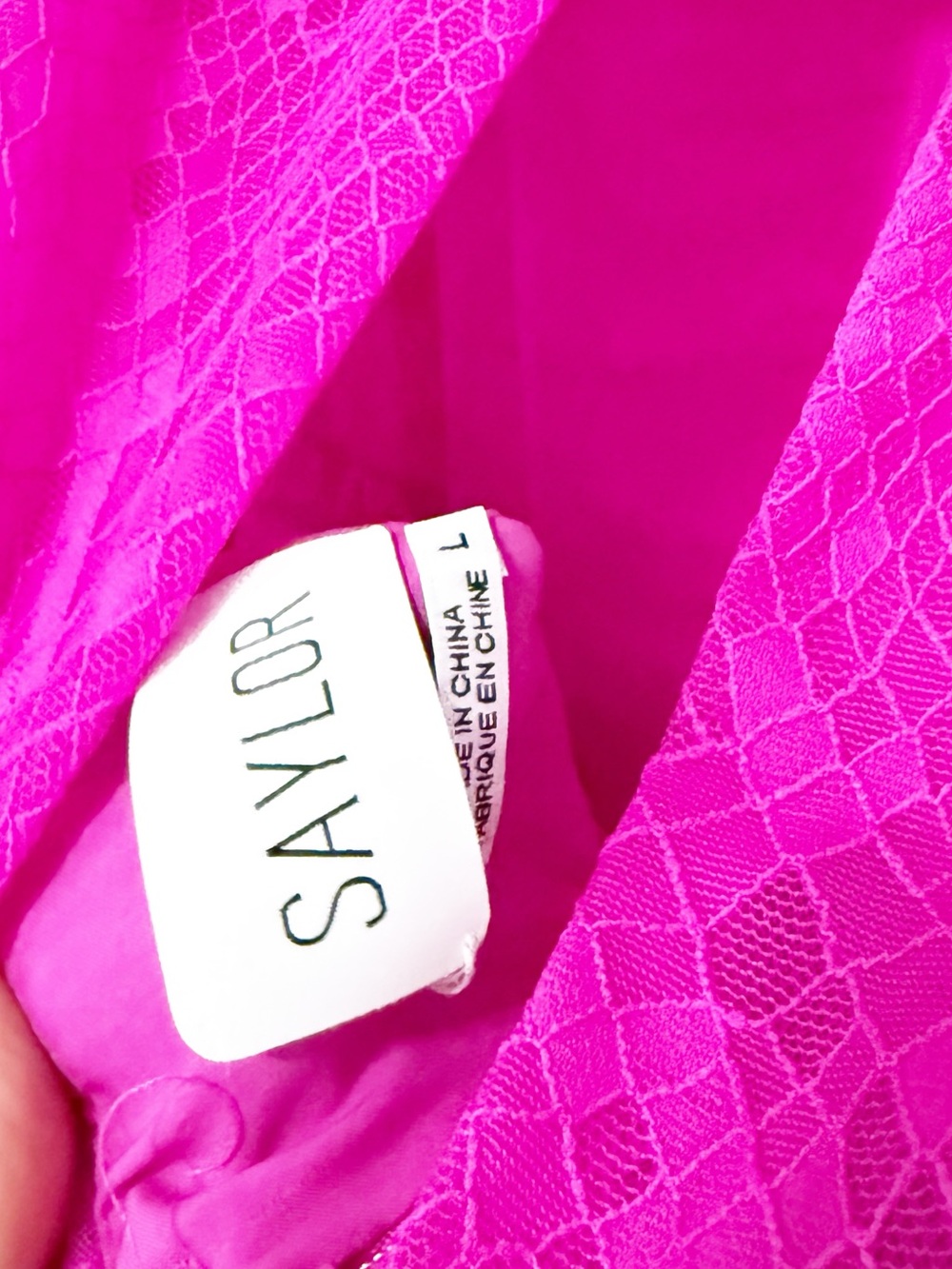 Saylor Marcey Fuchsia Pink Lace Ruffle Mock Neck Ruched Mini Dress Size Large - Picture 15 of 15